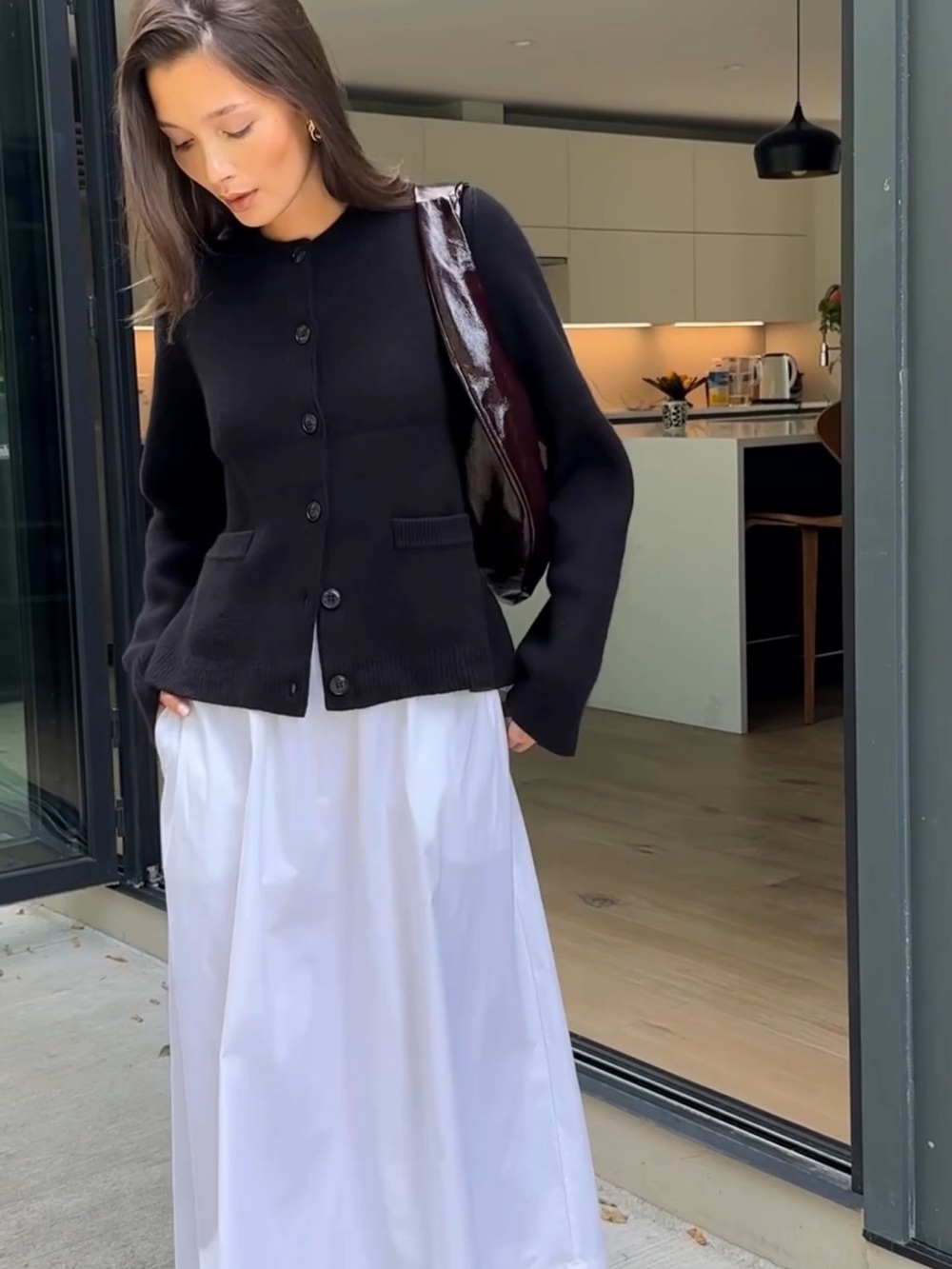 Few moda wool cashmere Black Button-Front Women's Knit cardigan
